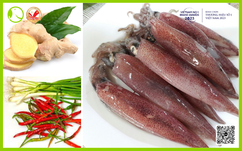 nguyên liệu nấu mực trứng hấp gừng
